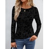 image:imageZESICA Womens Floral Long Sleeve Shirts 2026 Spring Boat Neck Mesh Ruched Tops Fitted Asymmetrical Going Out BlousesBlack