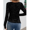 image:imageZESICA Womens Floral Long Sleeve Shirts 2026 Spring Boat Neck Mesh Ruched Tops Fitted Asymmetrical Going Out BlousesBlack