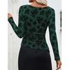 image:imageZESICA Womens Floral Long Sleeve Shirts 2026 Spring Boat Neck Mesh Ruched Tops Fitted Asymmetrical Going Out BlousesGreen