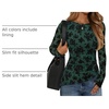 image:imageZESICA Womens Floral Long Sleeve Shirts 2026 Spring Boat Neck Mesh Ruched Tops Fitted Asymmetrical Going Out BlousesGreen