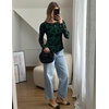 image:imageZESICA Womens Floral Long Sleeve Shirts 2026 Spring Boat Neck Mesh Ruched Tops Fitted Asymmetrical Going Out BlousesGreen