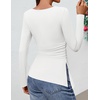 image:imageZESICA Womens Floral Long Sleeve Shirts 2026 Spring Boat Neck Mesh Ruched Tops Fitted Asymmetrical Going Out BlousesIvory
