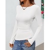 image:imageZESICA Womens Floral Long Sleeve Shirts 2026 Spring Boat Neck Mesh Ruched Tops Fitted Asymmetrical Going Out BlousesIvory