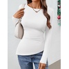 image:imageZESICA Womens Floral Long Sleeve Shirts 2026 Spring Boat Neck Mesh Ruched Tops Fitted Asymmetrical Going Out BlousesIvory
