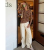 image:imageZESICA Womens Floral Long Sleeve Shirts 2026 Spring Boat Neck Mesh Ruched Tops Fitted Asymmetrical Going Out BlousesKhaki
