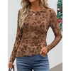 image:imageZESICA Womens Floral Long Sleeve Shirts 2026 Spring Boat Neck Mesh Ruched Tops Fitted Asymmetrical Going Out BlousesKhaki