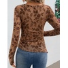 image:imageZESICA Womens Floral Long Sleeve Shirts 2026 Spring Boat Neck Mesh Ruched Tops Fitted Asymmetrical Going Out BlousesKhaki