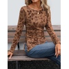 image:imageZESICA Womens Floral Long Sleeve Shirts 2026 Spring Boat Neck Mesh Ruched Tops Fitted Asymmetrical Going Out BlousesKhaki