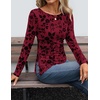 image:imageZESICA Womens Floral Long Sleeve Shirts 2026 Spring Boat Neck Mesh Ruched Tops Fitted Asymmetrical Going Out BlousesRed