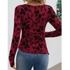 image:imageZESICA Womens Floral Long Sleeve Shirts 2026 Spring Boat Neck Mesh Ruched Tops Fitted Asymmetrical Going Out BlousesRed