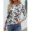 image:imageZESICA Womens Floral Long Sleeve Shirts 2026 Spring Boat Neck Mesh Ruched Tops Fitted Asymmetrical Going Out BlousesWhite