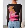 image:imageZESICA Womens Floral Mesh Going Out Tops Fall Long Sleeve Y2K ShirtsBlack