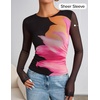 image:imageZESICA Womens Floral Mesh Going Out Tops Fall Long Sleeve Y2K ShirtsBlack