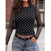 image:imageZESICA Womens Floral Mesh Going Out Tops Fall Long Sleeve Y2K ShirtsBlack Dot