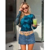 image:imageZESICA Womens Floral Mesh Going Out Tops Fall Long Sleeve Y2K ShirtsBlue