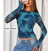 image:imageZESICA Womens Floral Mesh Going Out Tops Fall Long Sleeve Y2K ShirtsBlue
