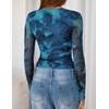 image:imageZESICA Womens Floral Mesh Going Out Tops Fall Long Sleeve Y2K ShirtsBlue