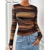 image:imageZESICA Womens Floral Mesh Going Out Tops Fall Long Sleeve Y2K ShirtsBrown