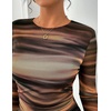 image:imageZESICA Womens Floral Mesh Going Out Tops Fall Long Sleeve Y2K ShirtsBrown