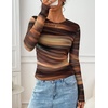 image:imageZESICA Womens Floral Mesh Going Out Tops Fall Long Sleeve Y2K ShirtsBrown