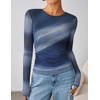 image:imageZESICA Womens Floral Mesh Going Out Tops Fall Long Sleeve Y2K ShirtsDusty Blue