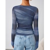 image:imageZESICA Womens Floral Mesh Going Out Tops Fall Long Sleeve Y2K ShirtsDusty Blue