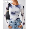 image:imageZESICA Womens Floral Mesh Going Out Tops Fall Long Sleeve Y2K ShirtsGray Blue