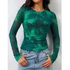 image:imageZESICA Womens Floral Mesh Going Out Tops Fall Long Sleeve Y2K ShirtsGreen