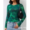 image:imageZESICA Womens Floral Mesh Going Out Tops Fall Long Sleeve Y2K ShirtsGreen