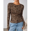 image:imageZESICA Womens Floral Mesh Going Out Tops Fall Long Sleeve Y2K ShirtsLeopard Brown
