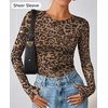 image:imageZESICA Womens Floral Mesh Going Out Tops Fall Long Sleeve Y2K ShirtsLeopard Brown