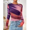 image:imageZESICA Womens Floral Mesh Going Out Tops Fall Long Sleeve Y2K ShirtsMulticolour