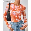 image:imageZESICA Womens Floral Mesh Going Out Tops Fall Long Sleeve Y2K ShirtsOrange