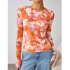 image:imageZESICA Womens Floral Mesh Going Out Tops Fall Long Sleeve Y2K ShirtsOrange