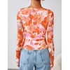 image:imageZESICA Womens Floral Mesh Going Out Tops Fall Long Sleeve Y2K ShirtsOrange