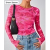 image:imageZESICA Womens Floral Mesh Going Out Tops Fall Long Sleeve Y2K ShirtsPink
