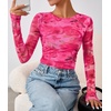 image:imageZESICA Womens Floral Mesh Going Out Tops Fall Long Sleeve Y2K ShirtsPink