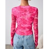 image:imageZESICA Womens Floral Mesh Going Out Tops Fall Long Sleeve Y2K ShirtsPink