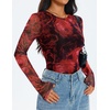 image:imageZESICA Womens Floral Mesh Going Out Tops Fall Long Sleeve Y2K ShirtsRed