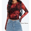 image:imageZESICA Womens Floral Mesh Going Out Tops Fall Long Sleeve Y2K ShirtsRed