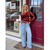 image:imageZESICA Womens Floral Mesh Going Out Tops Fall Long Sleeve Y2K ShirtsRed
