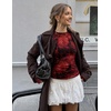 image:imageZESICA Womens Floral Mesh Going Out Tops Fall Long Sleeve Y2K ShirtsRed