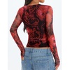 image:imageZESICA Womens Floral Mesh Going Out Tops Fall Long Sleeve Y2K ShirtsRed