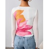 image:imageZESICA Womens Floral Mesh Going Out Tops Fall Long Sleeve Y2K ShirtsWhite