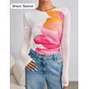image:imageZESICA Womens Floral Mesh Going Out Tops Fall Long Sleeve Y2K ShirtsWhite