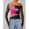 image:imageZESICA Womens Floral Mesh Off Shoulder Long Sleeve TopsBlack