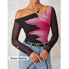 image:imageZESICA Womens Floral Mesh Off Shoulder Long Sleeve TopsBlack