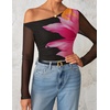 image:imageZESICA Womens Floral Mesh Off Shoulder Long Sleeve TopsBlack