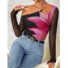 image:imageZESICA Womens Floral Mesh Off Shoulder Long Sleeve TopsBlack