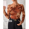 image:imageZESICA Womens Floral Mesh Off Shoulder Long Sleeve TopsBrown